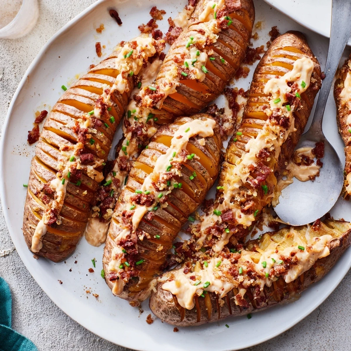 Crispy air-fryer potato skins loaded with melty cheddar, bacon, and cool sour cream.