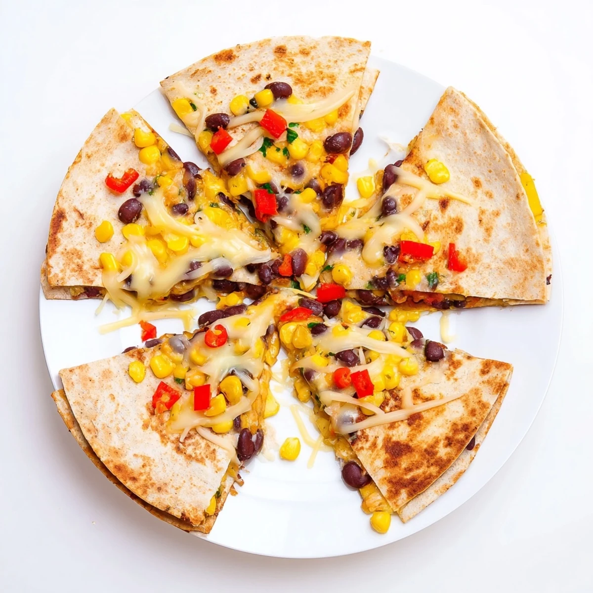 Quick Black Bean and Corn Quesadillas with bubbling cheese, ready to be sliced and served with salsa.