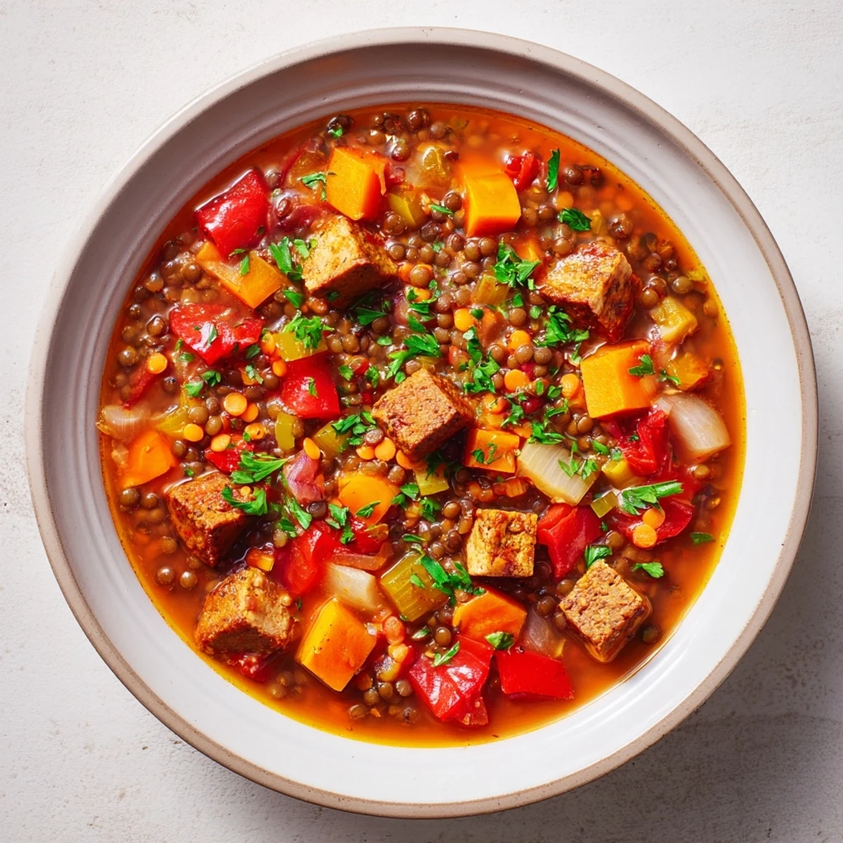 A bubbling pot of One-Pot Spicy Beef and Lentil Soup, showcasing tender beef and lentils in broth.