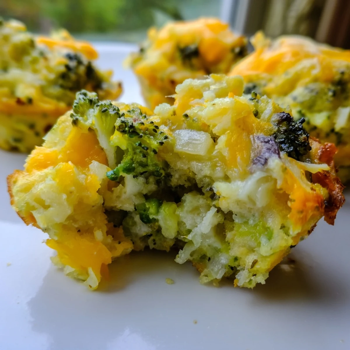 Golden-brown Cheesy Broccoli Casserole Bites, bursting with melted cheese and savory broccoli flavor.