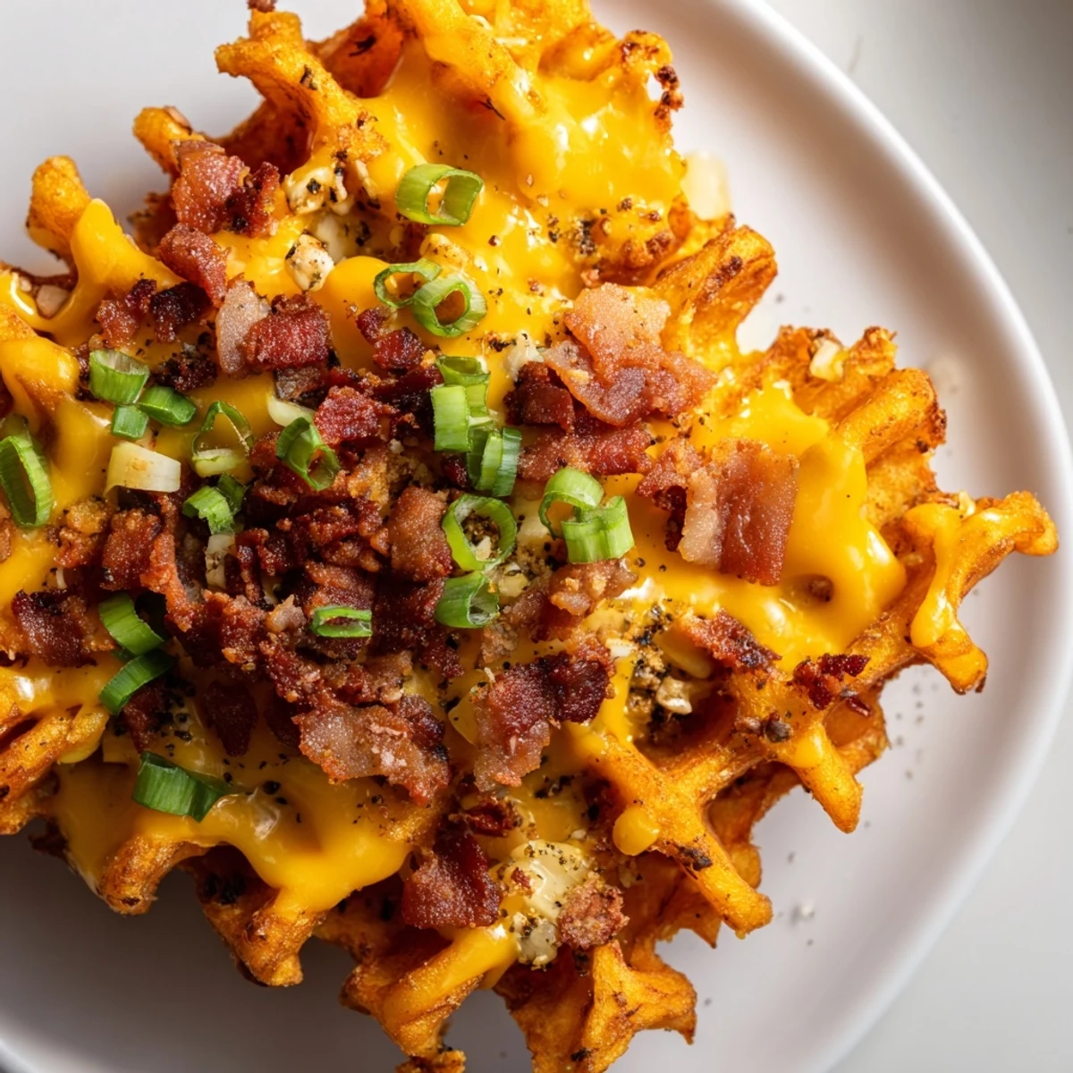 Homemade Loaded Sweet Potato Fries served hot, cheese bubbling, with green onions, ready for sharing with friends.