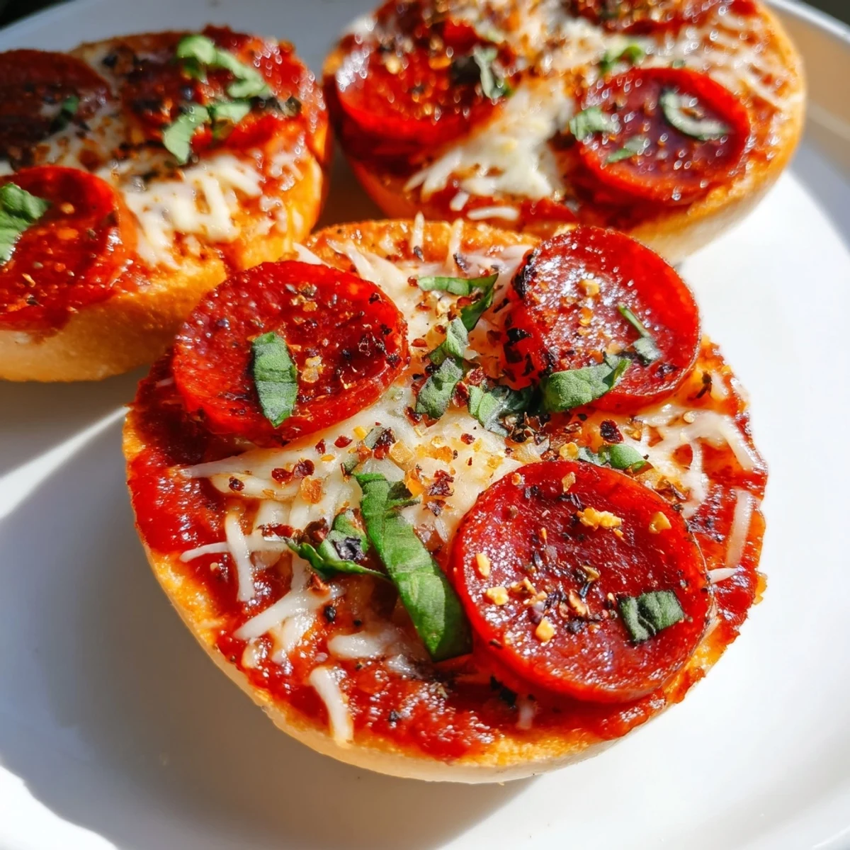 Warm, cheesy mini pepperoni pizza bagels fresh from the oven, ready for a delightful bite.
