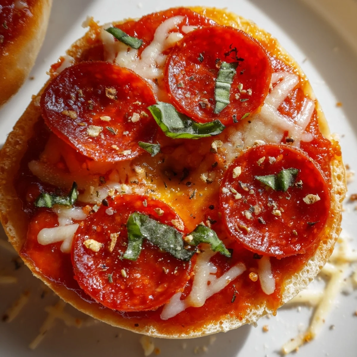 Mini pepperoni pizza bagels with melted mozzarella and perfectly crisp pepperoni, a classic snack!