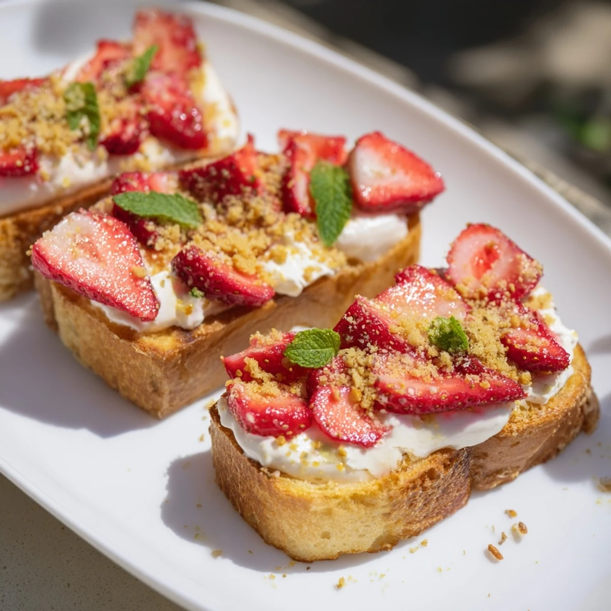 Sweet Strawberry Cheesecake Toast with vibrant strawberries and creamy cheese, perfect for a quick breakfast.