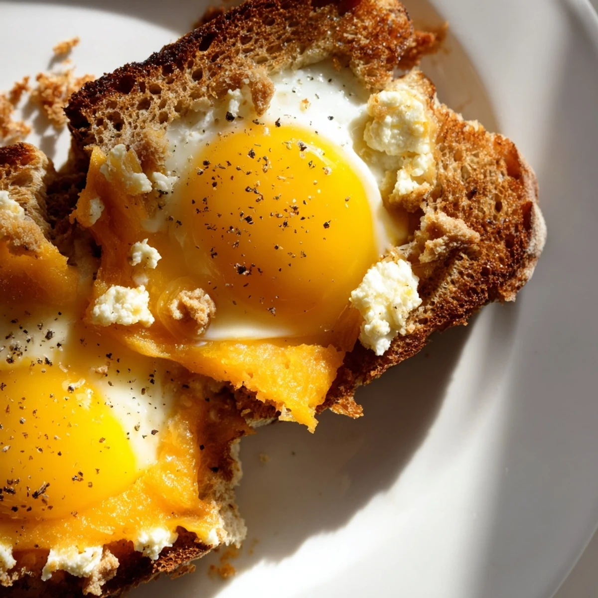 Golden-brown feta fried eggs grilled cheese with melting cheese, ready to eat.
