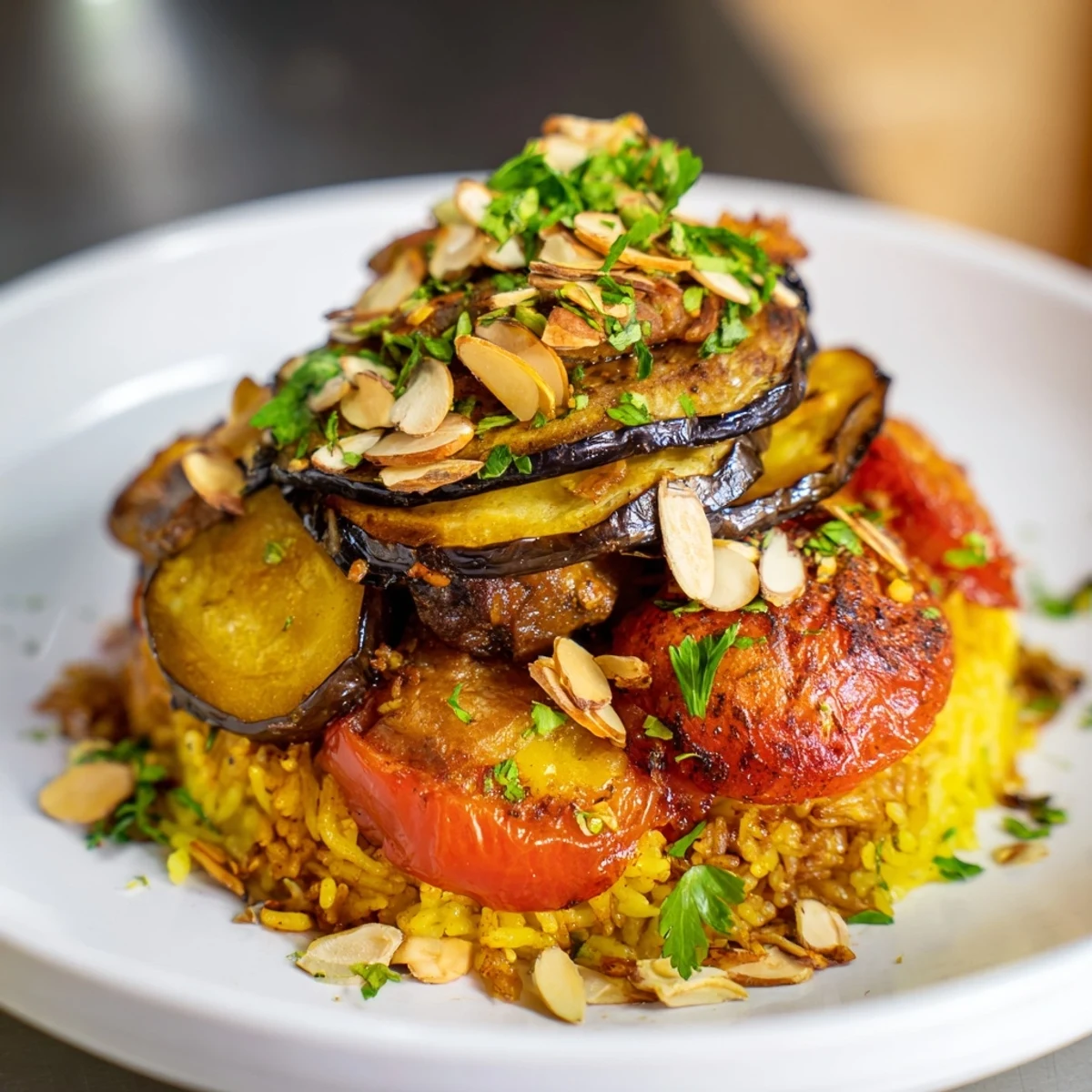 Homemade Palestinian Maqluba, steaming and ready to serve, is a feast for the senses.