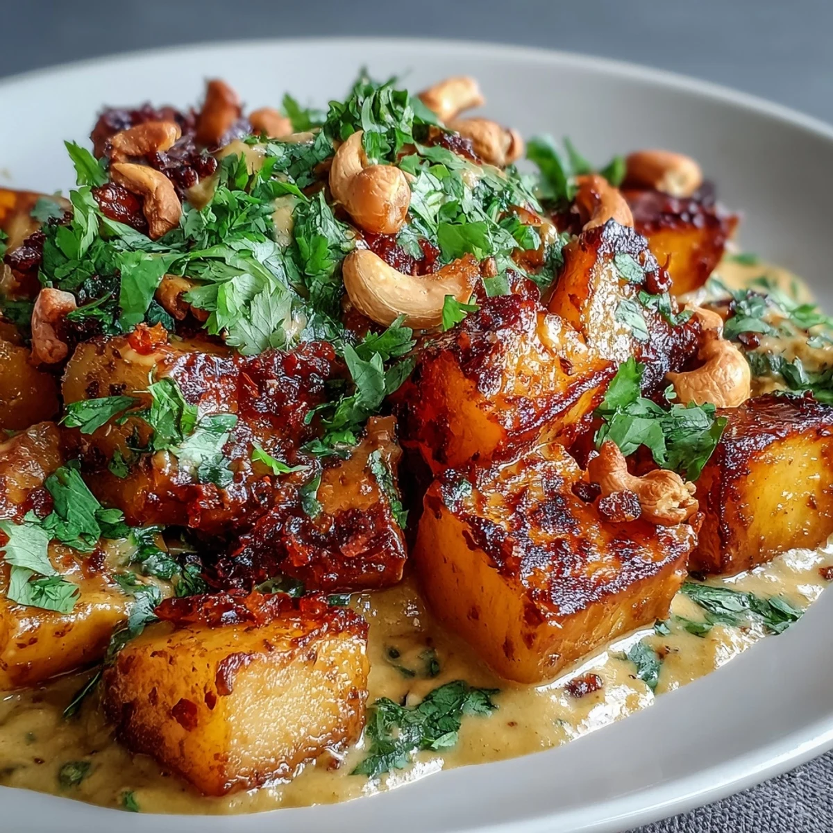 A hearty vegetarian Curried Celeriac dish served alongside fluffy white rice and warm naan bread.