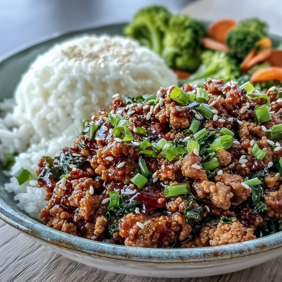 Aromatic skillet of Korean-Style Ground Turkey mixed with fresh chives, garlic, and ginger for a quick dinner.