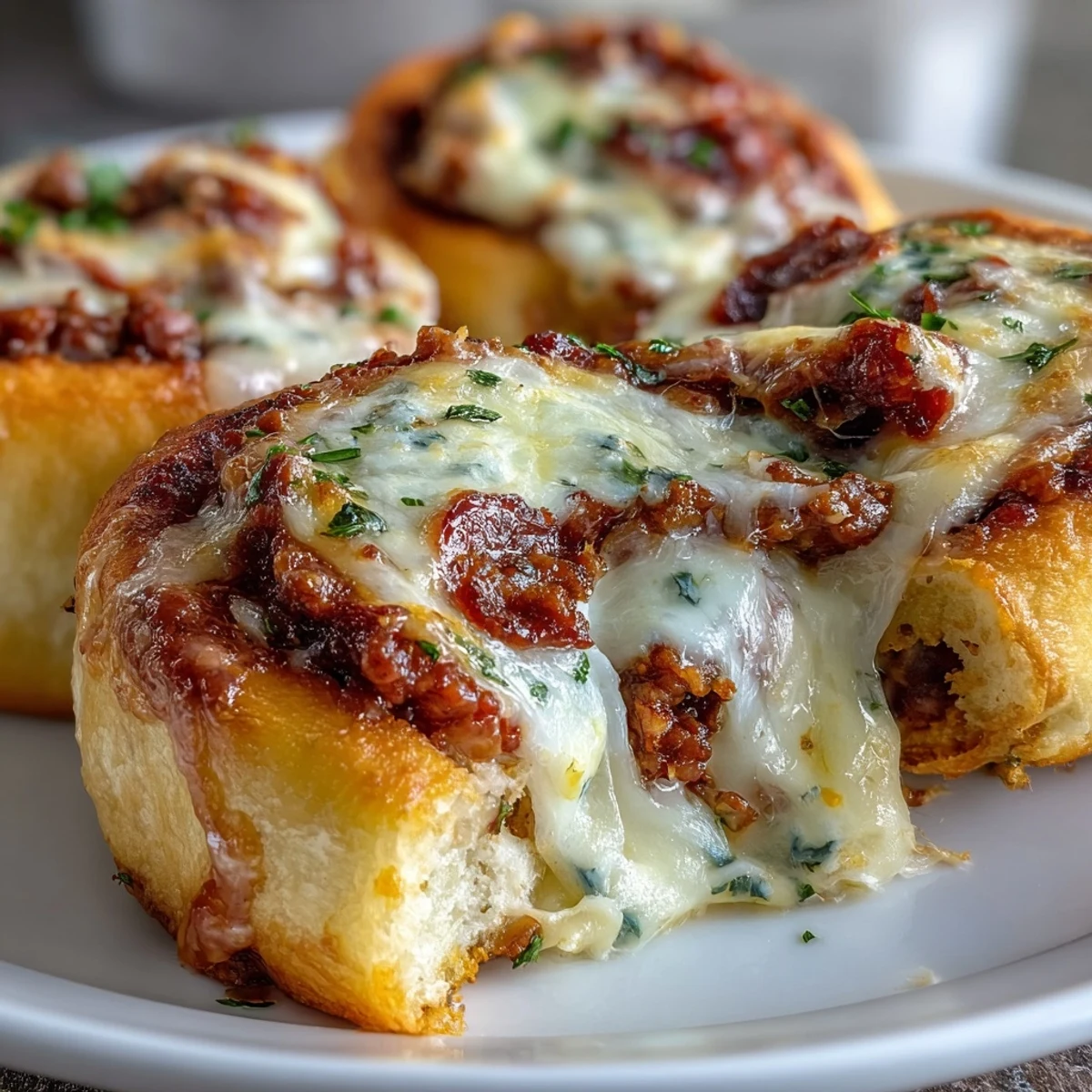 Golden-brown Irresistible High Protein Pepperoni Pizza Rolls fresh from the oven, bubbling with melted mozzarella and savory toppings.