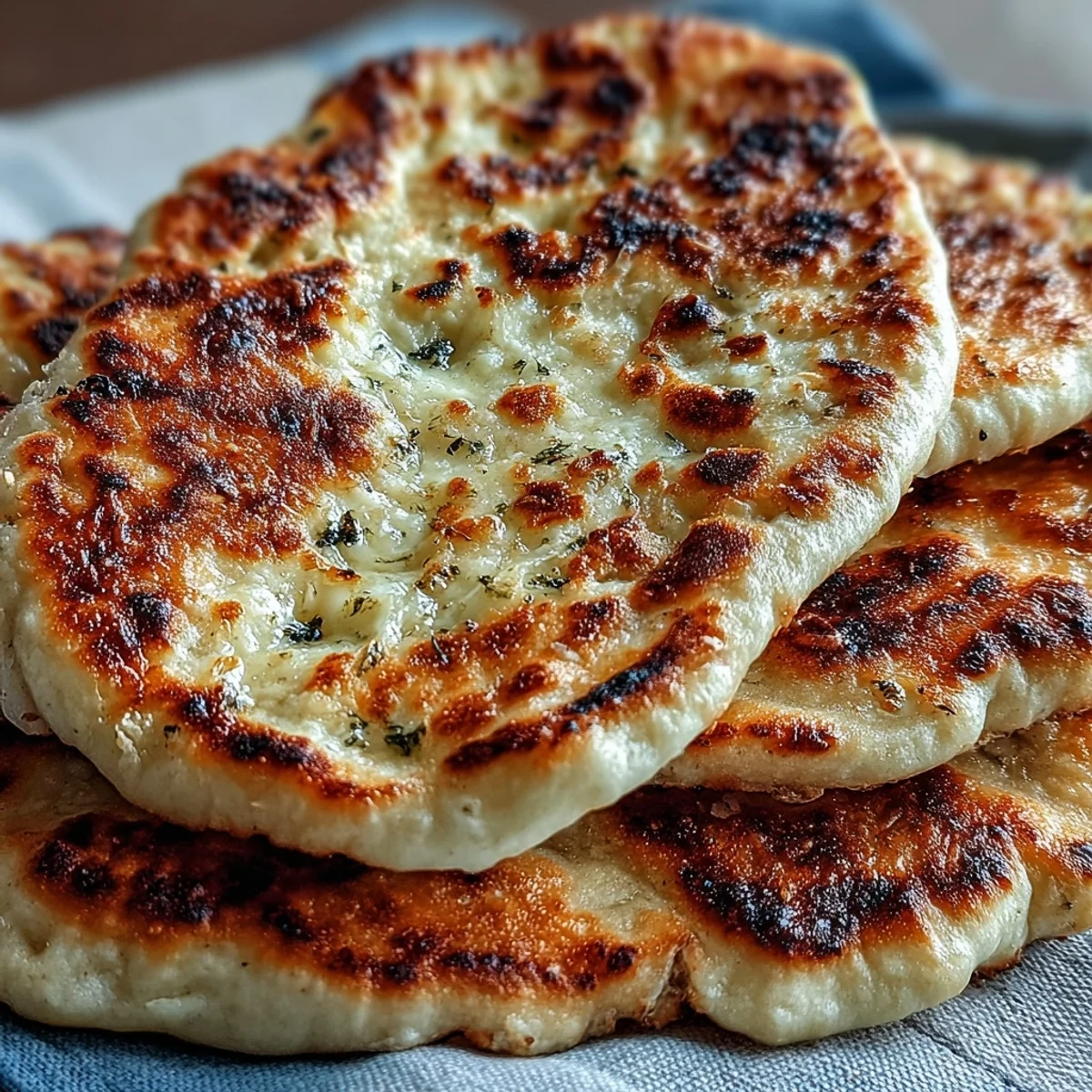 Warm, fluffy The Best Easy Garlic Naan Bread with minced garlic and herbs ready to serve.