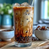 Homemade brown sugar boba milk tea, a sweet, comforting Taiwanese beverage treat.