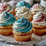 Fluffy Gemini Birthday Cupcakes with vibrant dual-tone frosting, ready for celebration.