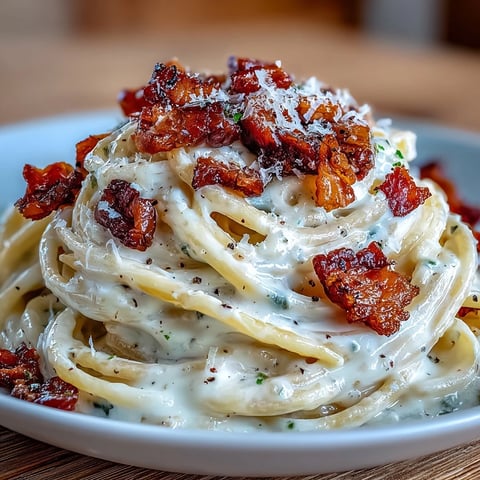 Freshly spiralised celeriac noodles coated in a creamy egg-Parmesan sauce with crispy pancetta.
