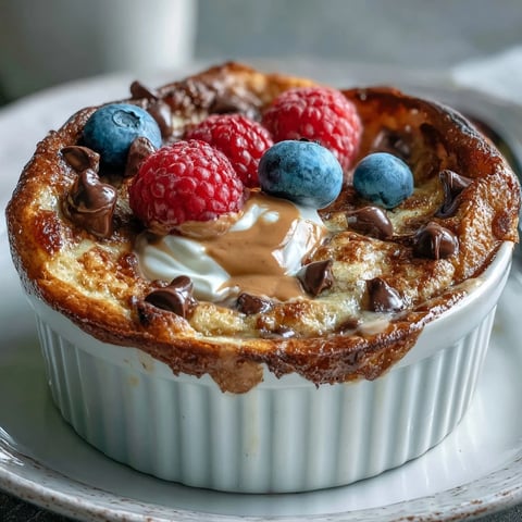Golden-brown Baked Protein Pancake Bowl fresh from the oven, topped with peanut butter and sliced strawberries, ready to enjoy.