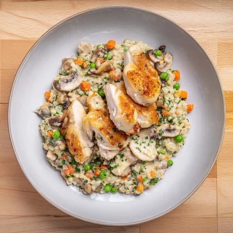 This All-in-One Pan Creamy Chicken and Wild Rice shows tender chicken resting atop savory wild rice and vegetable medley.