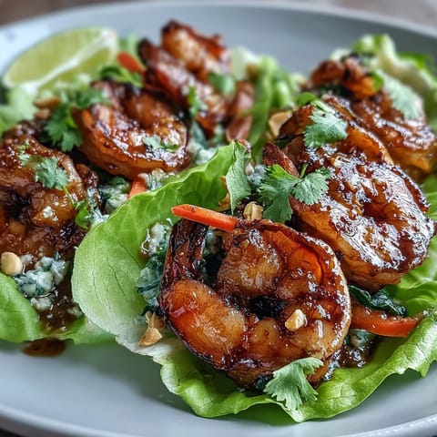Fresh shrimp stir-fried with garlic and ginger, wrapped in crisp butter lettuce with crunchy vegetables and drizzled with creamy peanut sauce.  