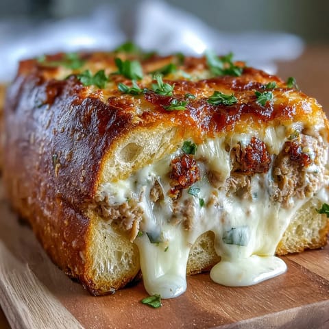 Spicy tuna melt with Calabrian chili on toasted sourdough, oozing melted cheese and vibrant chili oil drizzle.  