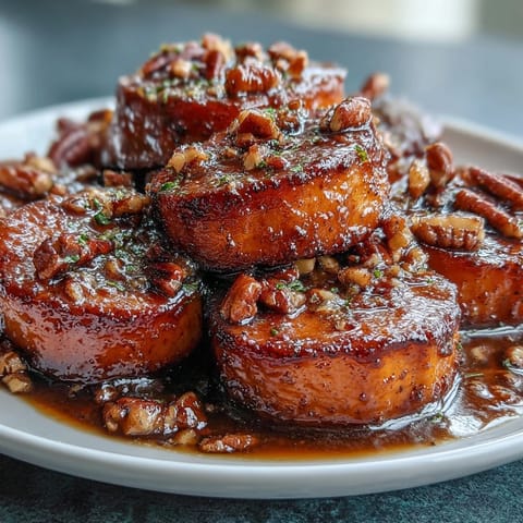Rich bourbon-spiked candied yams, tender and golden, served as a comforting Southern holiday side dish.