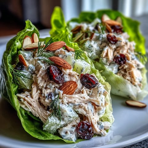 Crunchy lettuce wraps stuffed with protein-rich Greek yogurt chicken salad and crisp vegetables.  