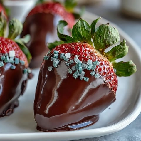 Festive chocolate-dipped Easter strawberries decorated with bright, colorful sprinkles on a serving platter.  
