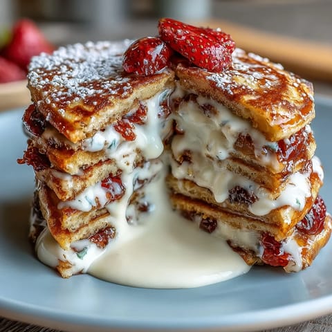Fluffy pancake casserole layered with fresh berries and creamy custard, baked to golden perfection for a special Mothers Day brunch.