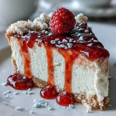 Silky no-bake cheesecake with buttery biscuit base and vibrant raspberry coulis, perfect for Mother's Day dessert celebrations.