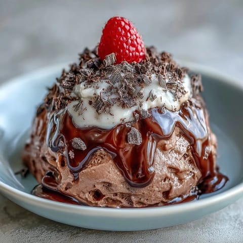 Silky cottage cheese chocolate mousse with fresh berries, a decadent guilt-free treat.
