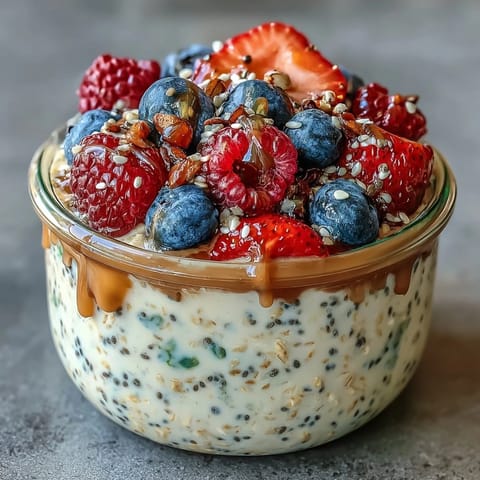 Creamy High Fiber Overnight Oats with Berries, a vibrant start.