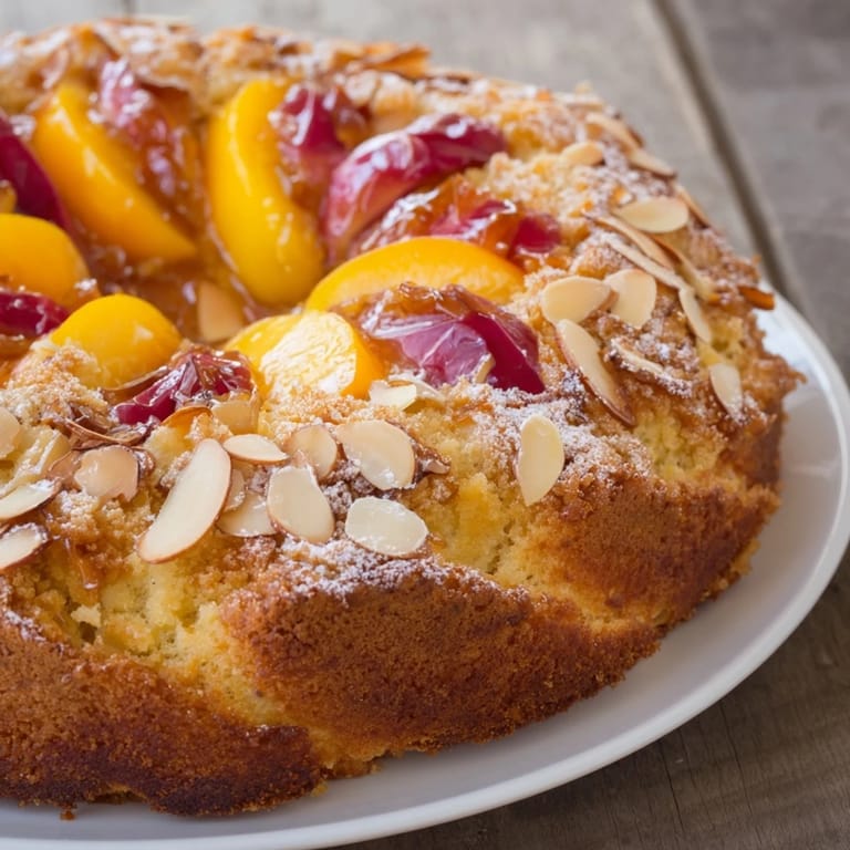 Flaky, golden crust surrounds sweet peaches in this rustic Peach and Almond Tart, ready to serve!