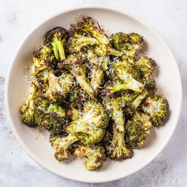 Savory Simple Garlic and Parmesan Roasted Broccoli, a delicious vegetarian side, fresh from the oven, ready to enjoy.