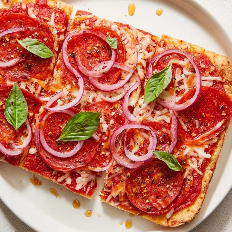 Enjoy a steaming slice of savory Hot Honey Pepperoni Flatbread with bubbly cheese and a golden crust.