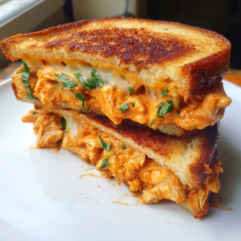 Warm, spiced butter chicken and melted cheese fill this flavorful grilled Butter Chicken Grilled Cheese sandwich.