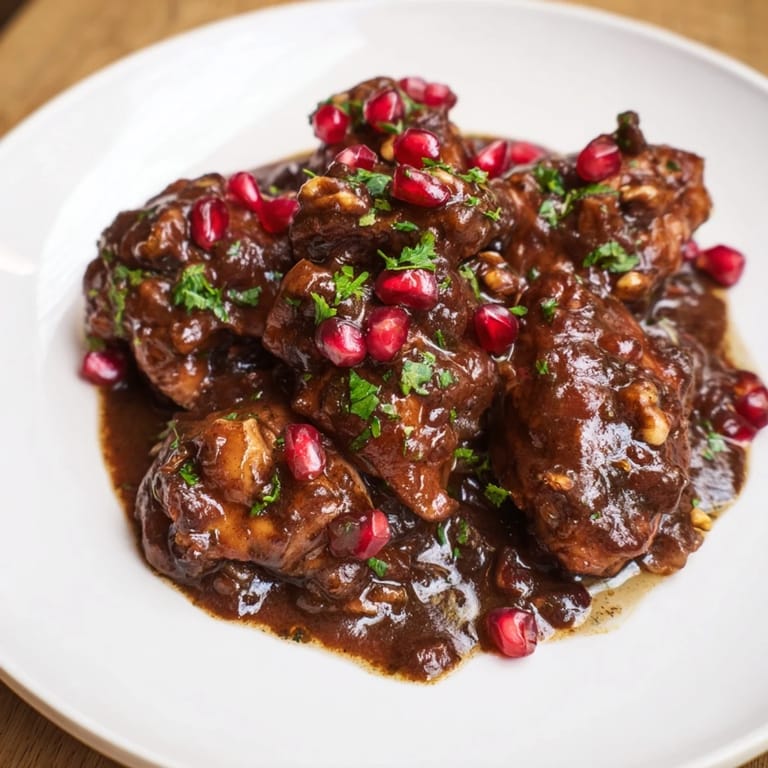 Delicious Iranian Fesenjan bubbling gently in a pot, showcasing a rich, nutty, and savory stew.