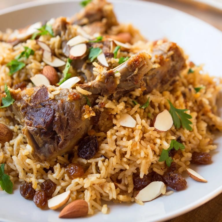 Enjoy a comforting plate of Saudi Kabsa Rice, a flavorful Middle Eastern rice dish with meat.