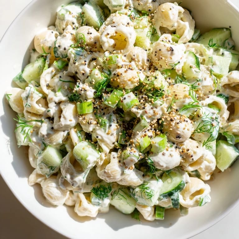 Perfect for summer picnics and potlucks, this chilled Cucumber Crunch Pasta Salad offers crisp textures and refreshing flavors in every bite.  