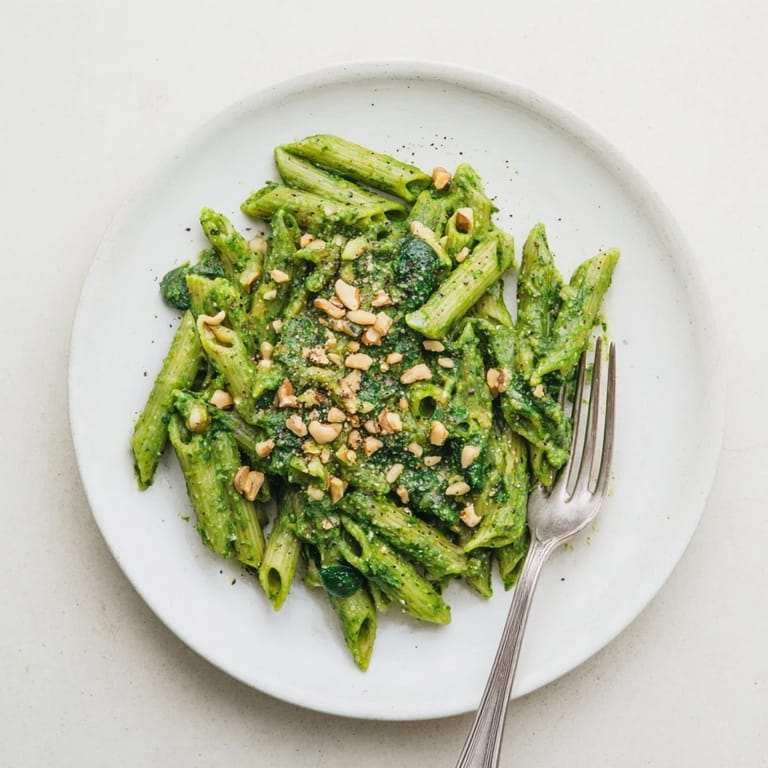 Steaming bowls of creamy spinach walnut pasta with a bright green sauce and fresh parsley, perfect for weeknight dinners.