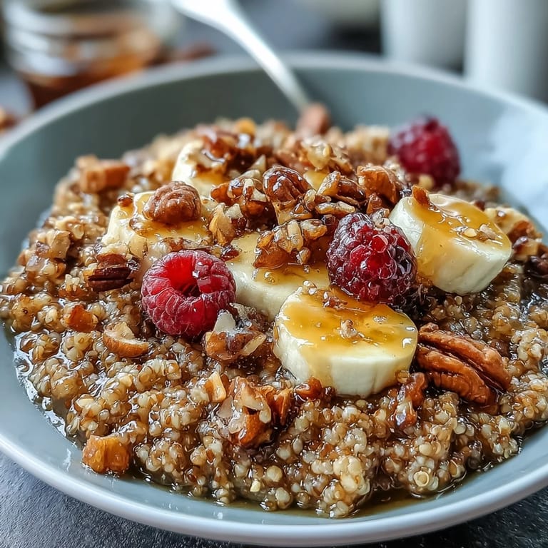 Colorful fresh berries and sliced bananas atop fluffy buckwheat groats, perfect for an energizing morning meal.