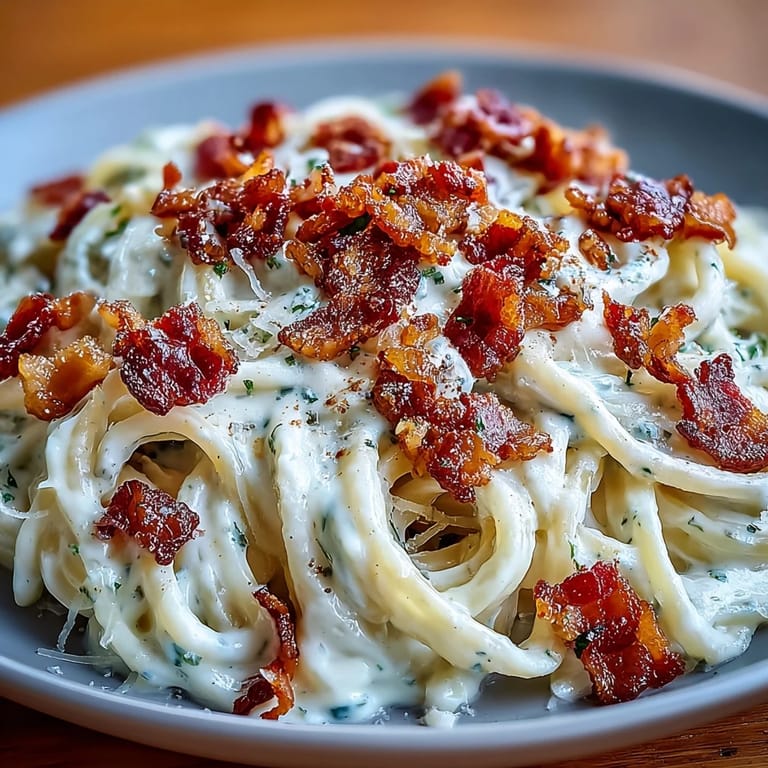 A gluten-free skillet dinner featuring Celeriac Carbonara with al dente veggie noodles and golden pancetta.