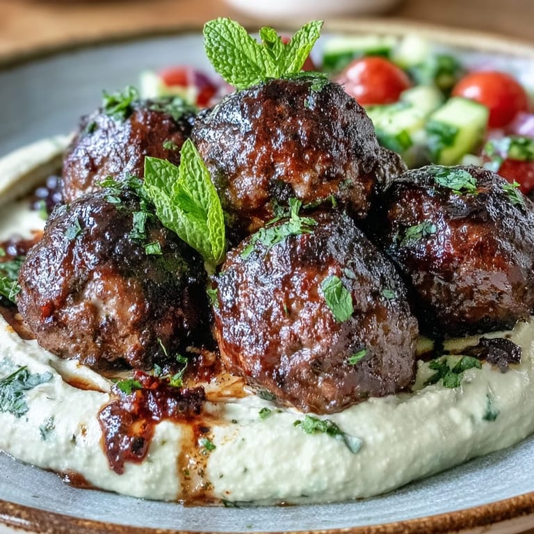 Creamy hummus base topped with Venison Meatballs and a vibrant spiced salad. Perfect for a high protein, dairy-free weeknight meal idea.