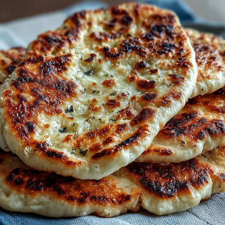Warm, fluffy The Best Easy Garlic Naan Bread with minced garlic and herbs ready to serve.