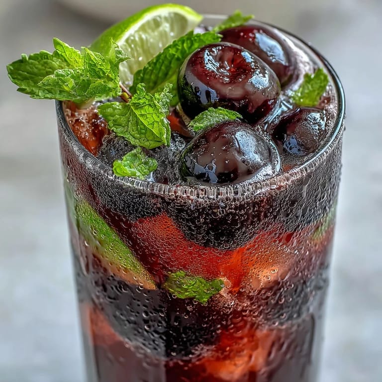 Two glasses of Tangy Blackcurrant Mojito with soda water, rum, and a striking purple hue.
