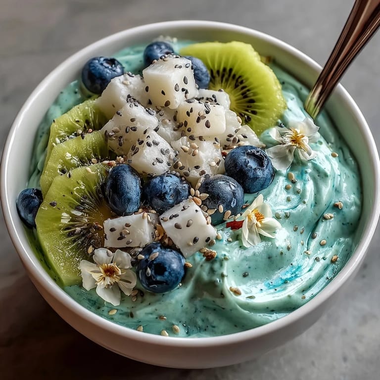 A bright, Instagram-worthy mermaid smoothie bowl packed with tropical fruit and nutrients for a slimming start to the day.
