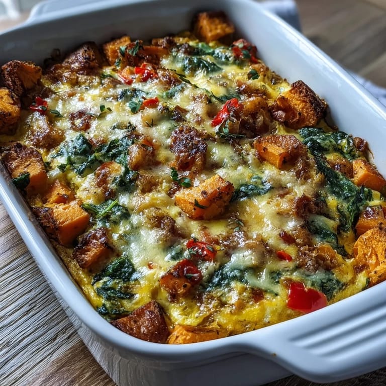 Spoonful of the Easy Sweet Potato Egg Casserole revealing fluffy eggs and tender sweet potato cubes.