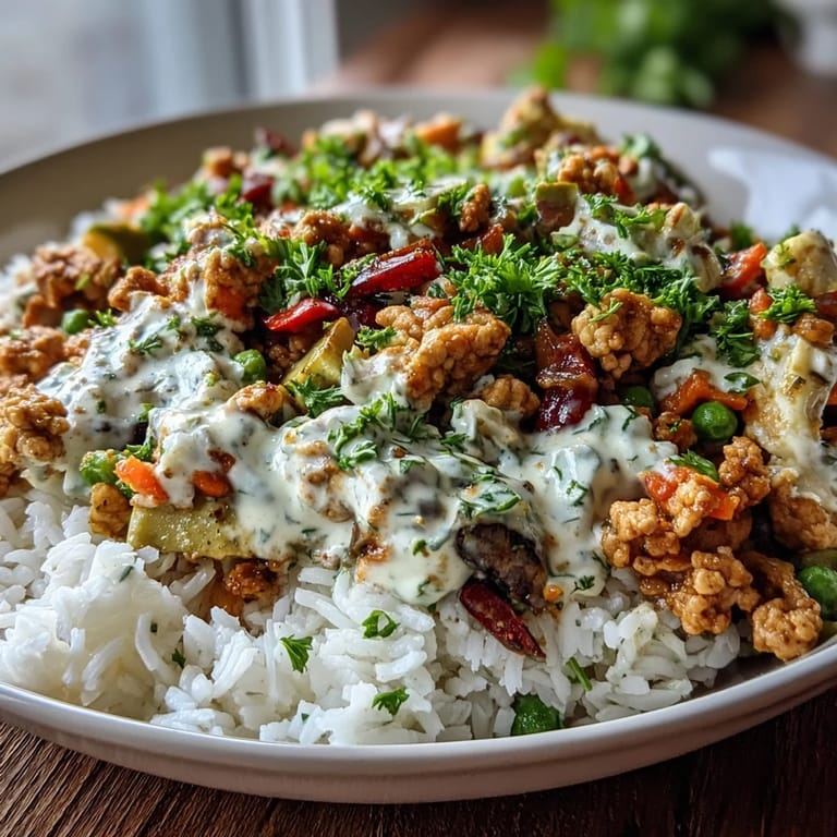 Steam rises from a bowl of Creamy Ranch Turkey & Veggie Skillet, highlighting the vibrant zucchini and carrots mixed into the tangy ranch cream sauce.