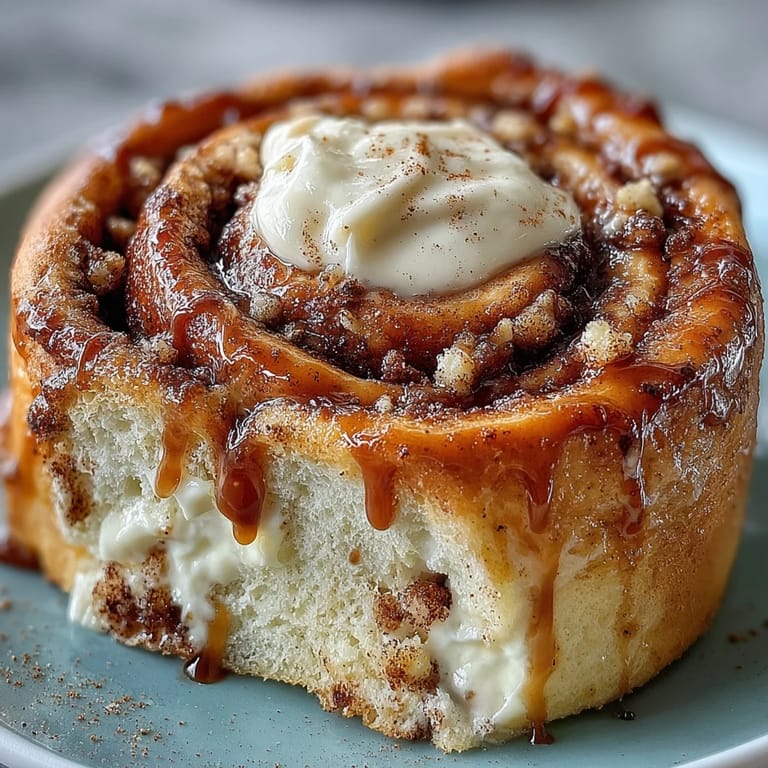 A spoon rests next to the finished High-Protein Cinnamon Roll Mug Cake, ready to scoop up the sweet creamy topping.