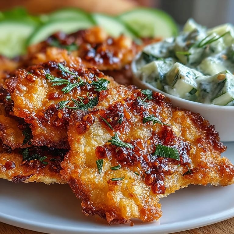 Freshly baked Spicy Chili Crisp Garlic Naan Chips paired beside a refreshing Asian cucumber dip, garnished with chives and cilantro.