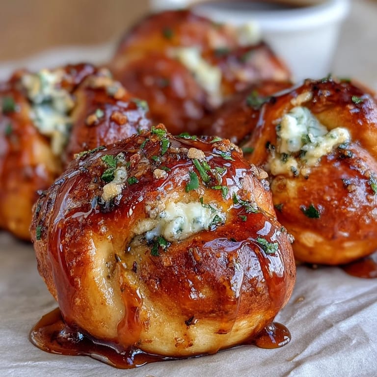 Golden-brown Hot Honey Ricotta Stuffed Garlic Knots served on a white plate with fresh parsley garnish.