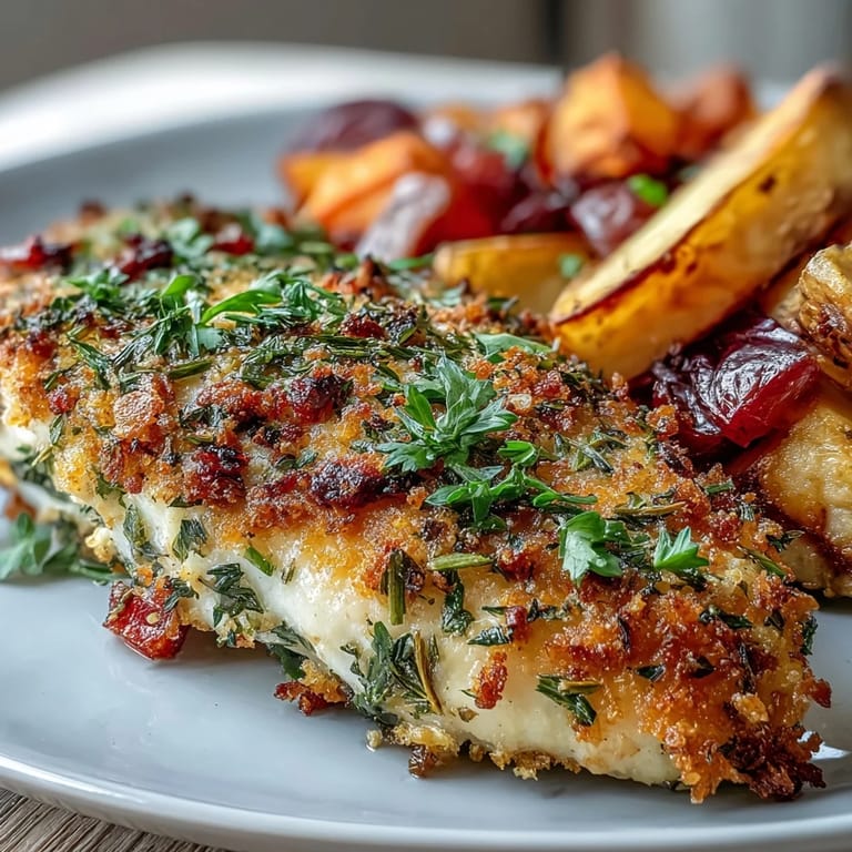 Golden herb-crusted chicken and tender root vegetables roasted together for an easy, gluten-free dinner bursting with savory flavors.