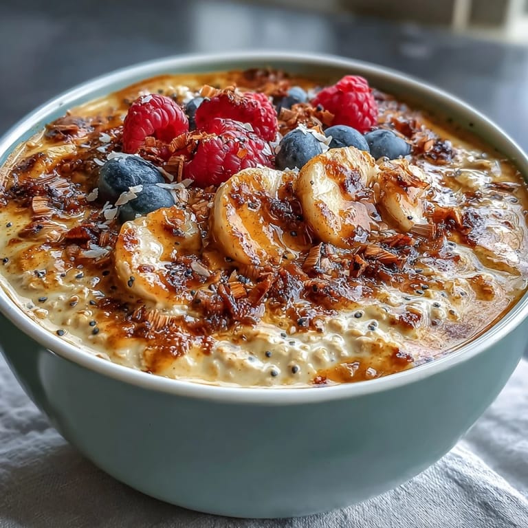 Creamy, anti-inflammatory overnight oats infused with turmeric, ginger, and cinnamon, served in a bowl with sliced banana and chia seeds.