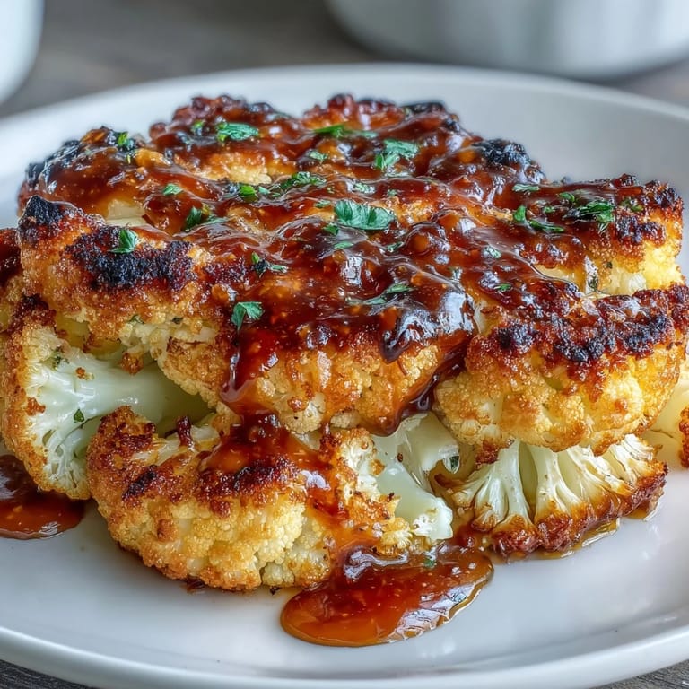 Deliciously seasoned cauliflower steaks, brushed with garlic olive oil and baked until golden, perfect as a keto-friendly side or main.
